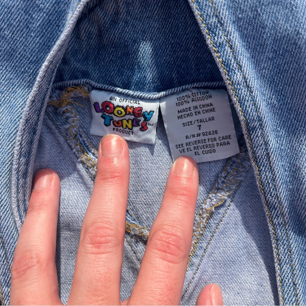 Vintage Looney Tunes Children’s denim overalls Size 7 1990s Kids unisex - Picture 5 of 9